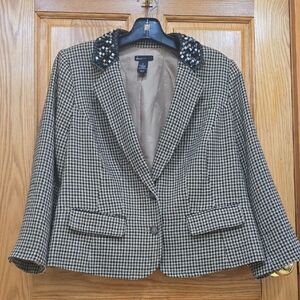 Lane Bryant houndstooth blazer  dist beaded and embellished collar, 18, Preowned